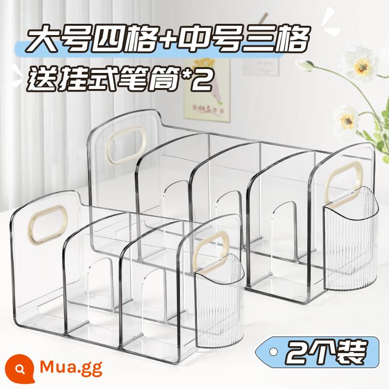 Máy Tính Để Bàn Giá Sách Acrylic Trong Suốt Sách Học Sinh Để Bàn Chia Bút Có Giá Để Đồ Hộp Bảo Quản - [Gói 2] Bốn ngăn + ba ngăn/trong suốt + hộp đựng bút ✅Khuyến nghị bán chạy