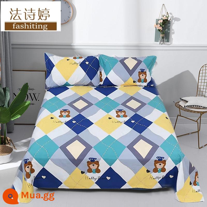 Ga trải giường cotton dày tấm đơn 100 cotton tấm vải thô cũ 1 mét 51,8m học sinh đơn 1,2 bộ ba mảnh - Gấu Polly