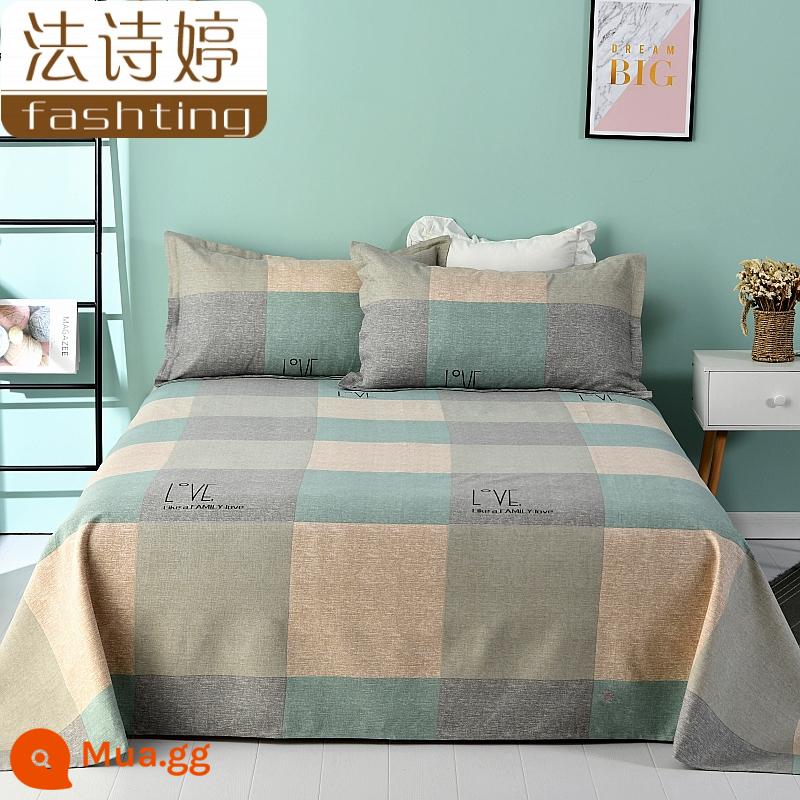 Ga trải giường cotton dày tấm đơn 100 cotton tấm vải thô cũ 1 mét 51,8m học sinh đơn 1,2 bộ ba mảnh - Thêm Một Tình Yêu-Xanh