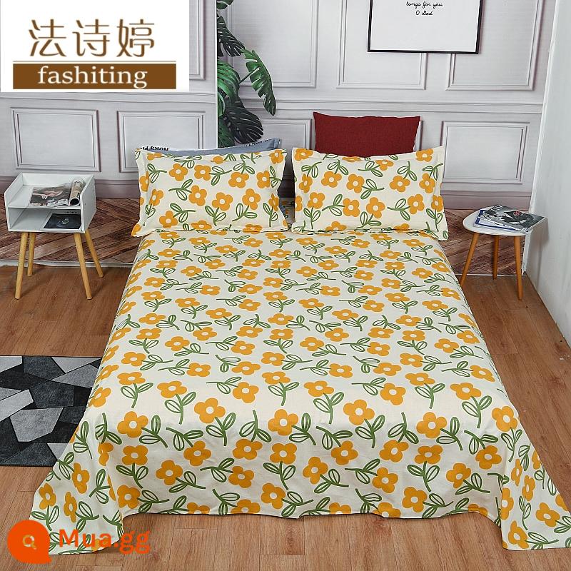 Ga trải giường cotton dày tấm đơn 100 cotton tấm vải thô cũ 1 mét 51,8m học sinh đơn 1,2 bộ ba mảnh - biển hoa