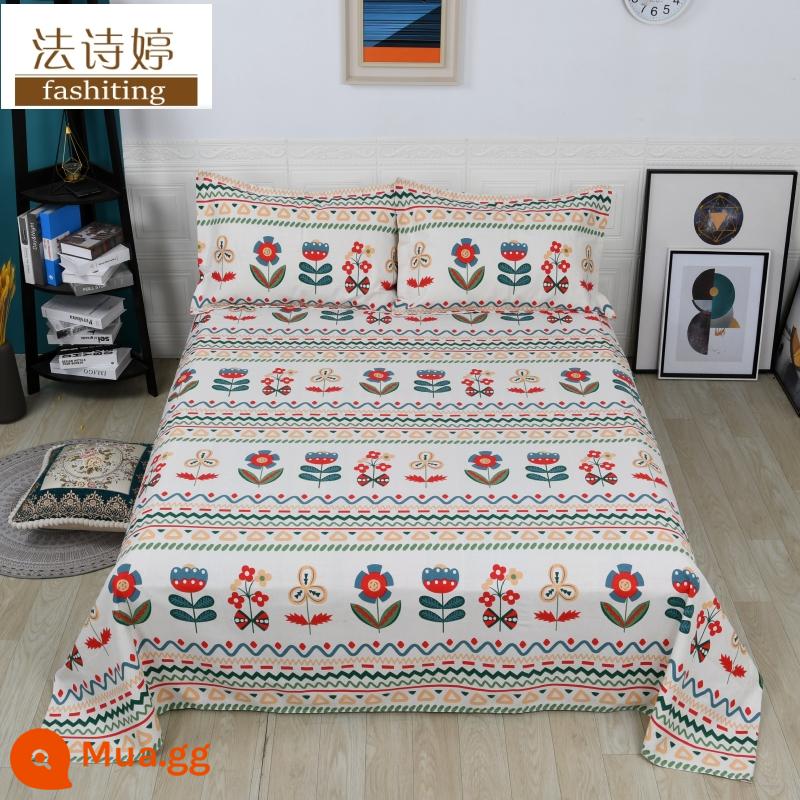 Ga trải giường cotton dày tấm đơn 100 cotton tấm vải thô cũ 1 mét 51,8m học sinh đơn 1,2 bộ ba mảnh - nở hoa