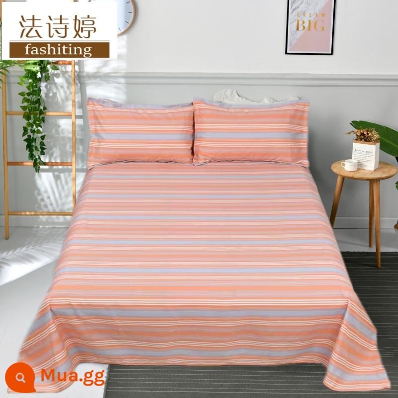 Ga trải giường cotton dày tấm đơn 100 cotton tấm vải thô cũ 1 mét 51,8m học sinh đơn 1,2 bộ ba mảnh - sọc cam