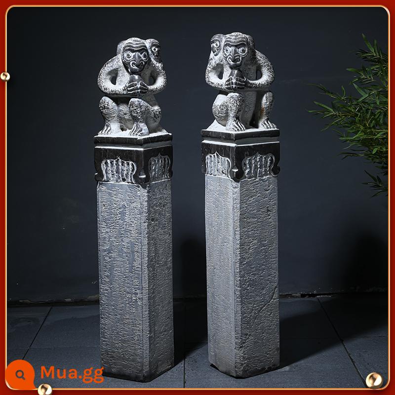 Tie Horse Pile Retro Stone Khắc đá xanh Han White Jade Voi Xiangyun Ngựa kiểu Trung Quốc Trang trí vườn Pillar - Chú khỉ nhỏ đánh bóng mảnh cũ kích thước 60*20*20cm