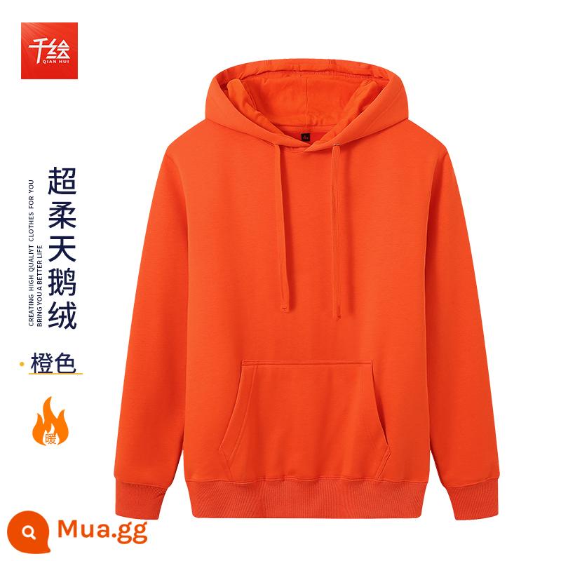 Hoodie tùy chỉnh in LOGO thêu cộng nhung cao cấp dụng cụ cặp đôi lớp đồng phục áo khoác mùa thu đông quần áo làm việc - Lông cừu siêu mềm có mũ trùm đầu màu cam