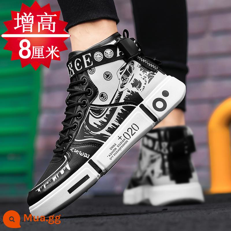 Giày Nam Xu Hướng Mùa Xuân Tất Cả Các Trận Đấu Giày Sneaker Nam 2023 Mới Ống Cao Thoáng Khí Bên Trong Tăng Chiều Cao Giày Thể Thao Nam - Màu đen (phiên bản nâng cao)