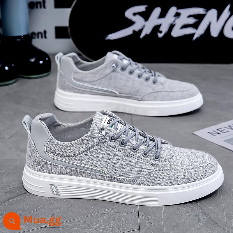 Giày vải nam mùa hè thoáng khí chống trơn trượt đế mềm làm việc công sở giày thể thao nam Slip-on Old Bắc Kinh giày vải - xám