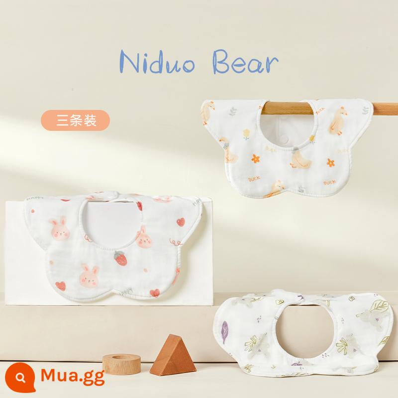 Yếm Nido gấu nước dãi bé hình cánh hoa Yếm nhỏ chống bẩn Yếm sơ sinh cotton chống thấm nước có thể xoay được - Kem dâu + koala lá tím + vịt vani