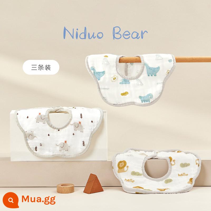 Yếm Nido gấu nước dãi bé hình cánh hoa Yếm nhỏ chống bẩn Yếm sơ sinh cotton chống thấm nước có thể xoay được - Sư tử Savannah + khủng long rừng rậm + chú voi dễ thương