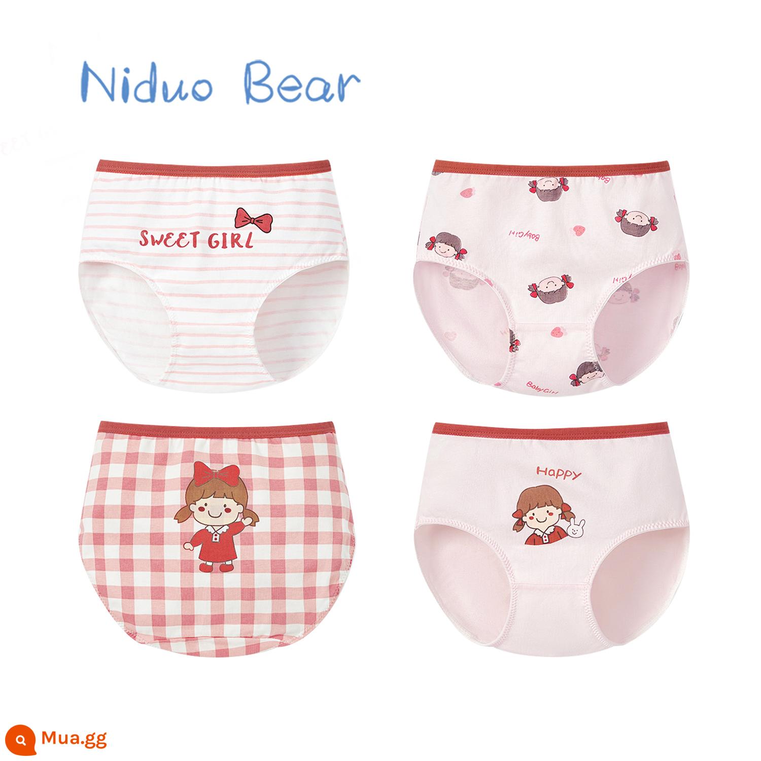 Nido Bear Quần Lót Bé Gái Quần Boxer Cotton Tam Giác Vuông Trẻ Em Bé Gái Không Kẹp PP Quần Short Trẻ Em Vừa Và Nhỏ - TB0649+TB0651 (4 gói)