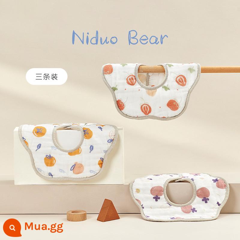 Yếm Nido gấu nước dãi bé hình cánh hoa Yếm nhỏ chống bẩn Yếm sơ sinh cotton chống thấm nước có thể xoay được - Hồng Như Ý+Dâu dâu+Măng cụt tím