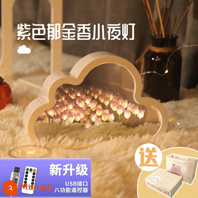 Đèn ngủ hoa tulip khung ảnh handmade tự làm chất liệu hoa vĩnh cửu trang trí cho bạn gái quà tặng sinh nhật bạn gái - Tím [20 bông hoa] Gương hoa (điều khiển từ xa USB)