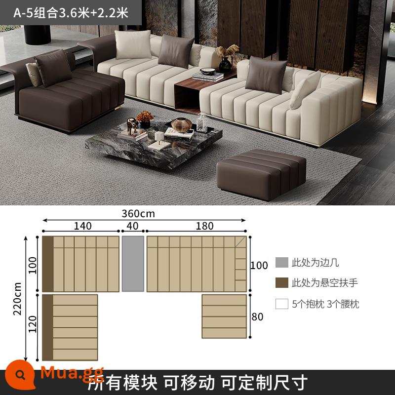 Ý nhẹ nhàng sang trọng phím đàn piano ghế sofa da Freeman phòng khách tối giản biệt thự sàn phẳng lớn ghế sofa góc - [A-5 kết hợp 3,6 mét + 2,2 mét] Da bò hạt dày loại S