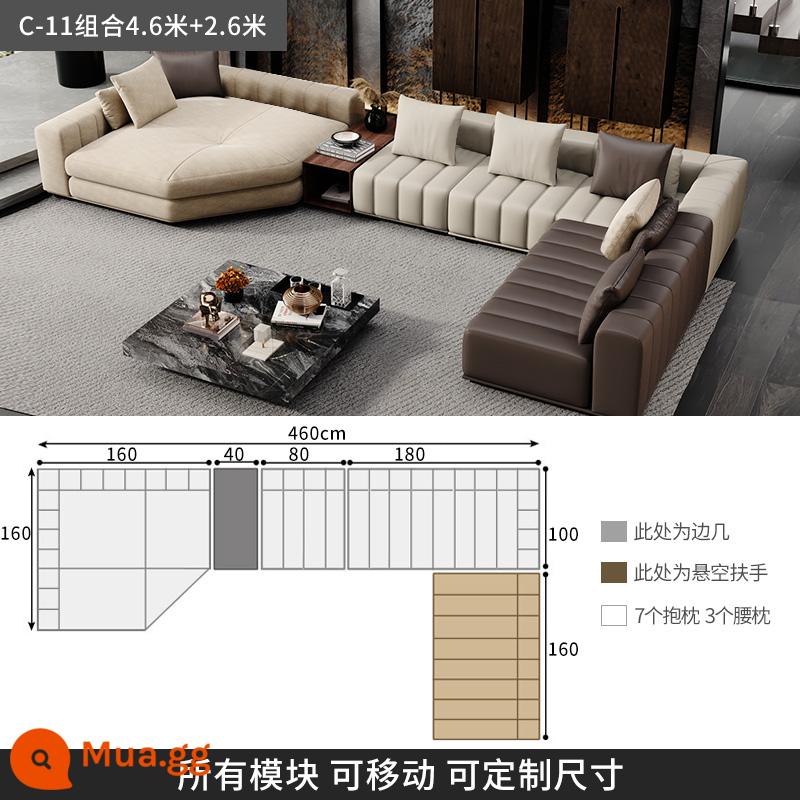 Ý nhẹ nhàng sang trọng phím đàn piano ghế sofa da Freeman phòng khách tối giản biệt thự sàn phẳng lớn ghế sofa góc - [C-11 kết hợp 4,6 mét + 2,6 mét] Da bò hạt dày loại S