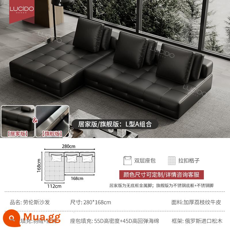 Sofa da Lawrence tối giản của Ý lớp vải da bò đầu tiên phòng khách biệt thự hiện đại thiết kế cảnh vuông lớn - [L loại A kết hợp 280*168m] Da bò vân siêu dày loại S