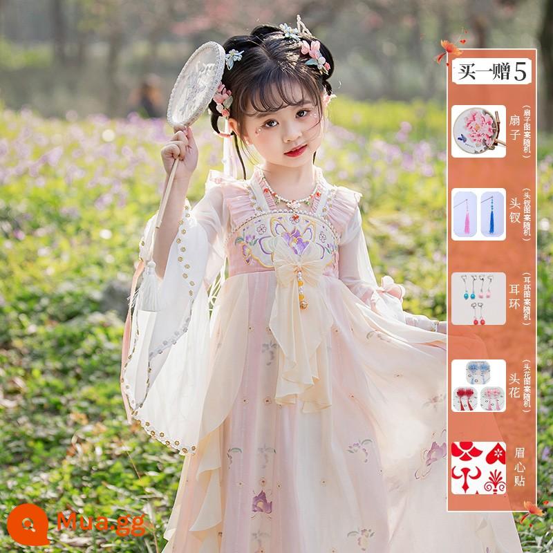 Girls' Hanfu Summer Children's Flower God Trang phục cổ đại Qi bất tử 2023 Đầm kiểu Trung Quốc mới mùa hè Super Fairy Girl - Bột Bướm Ảo (mua một tặng năm)