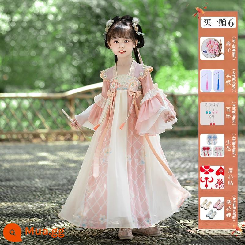 Girls' Hanfu Summer Children's Flower God Trang phục cổ đại Qi bất tử 2023 Đầm kiểu Trung Quốc mới mùa hè Super Fairy Girl - Bột Bướm Hoa (Mua Một Tặng Sáu) Bao Gồm Giày Thêu