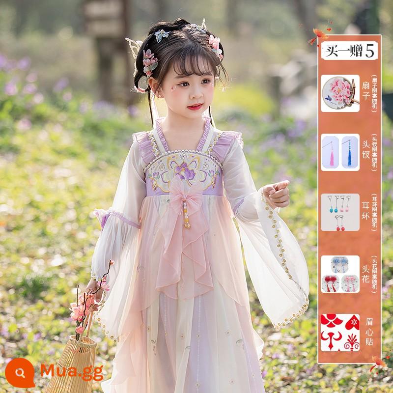 Girls' Hanfu Summer Children's Flower God Trang phục cổ đại Qi bất tử 2023 Đầm kiểu Trung Quốc mới mùa hè Super Fairy Girl - Fantasy Butterfly Purple (Mua một tặng năm)