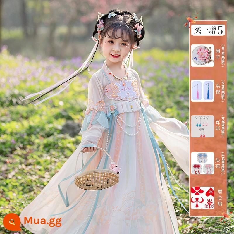 Girls' Hanfu Summer Children's Flower God Trang phục cổ đại Qi bất tử 2023 Đầm kiểu Trung Quốc mới mùa hè Super Fairy Girl - Thỏ Trắng Hồng Tiềm Ẩn (Mua Một Tặng Năm)