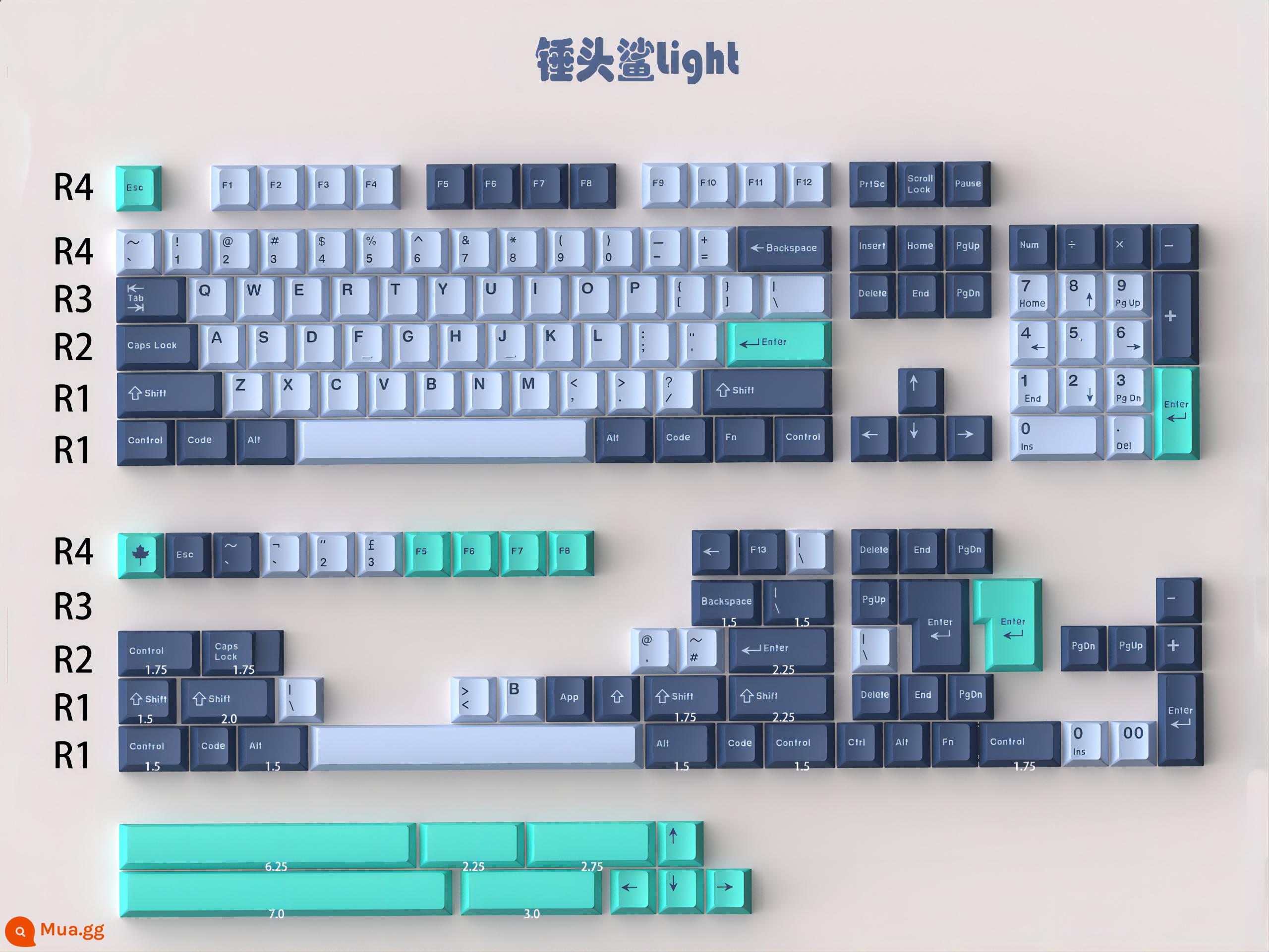 Aifei biểu tượng anh đào chiều cao ban đầu keycap ABS đúc hai màu toàn bộ ảo ảnh WOB Độc màu xanh cổ điển - Khuôn búa cá mập màu nhạt Daye 172 phím