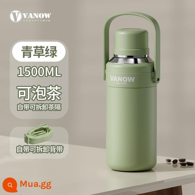 Bình giữ nhiệt Vanow Anh dung tích lớn bé gái 2023 mới cho trẻ sơ sinh cốc nước inox ấm đun nước cho trẻ em - Cỏ xanh 1500ml (có thể xách hoặc xách)