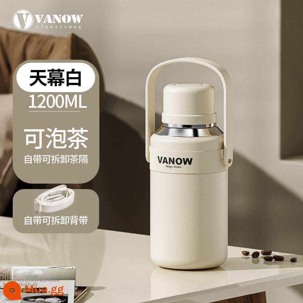 Bình giữ nhiệt Vanow Anh dung tích lớn bé gái 2023 mới cho trẻ sơ sinh cốc nước inox ấm đun nước cho trẻ em - Sky White 1200ml (có thể xách hoặc xách)