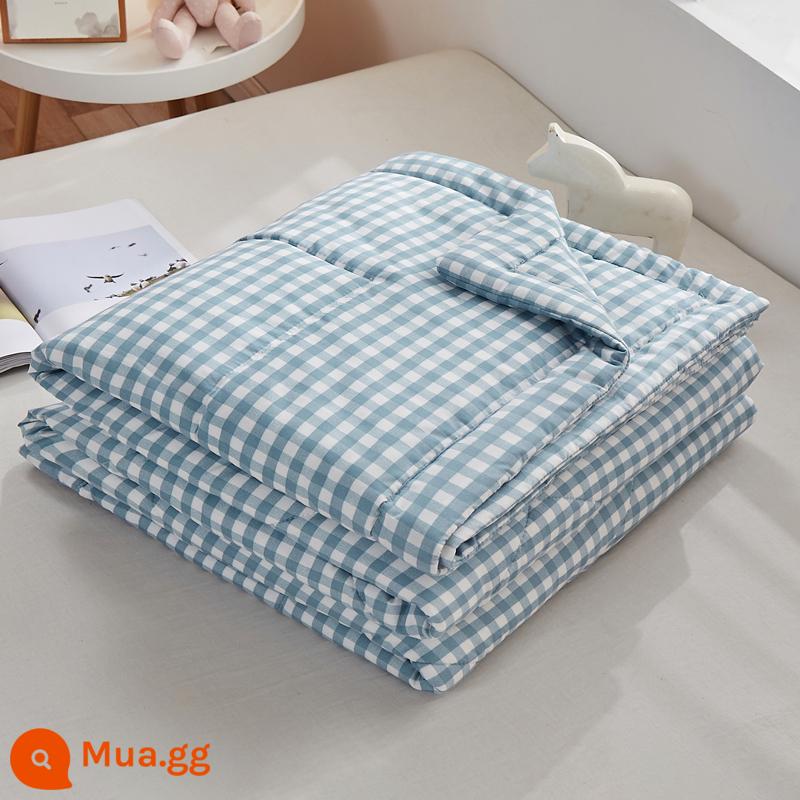 Cotton có thể giặt được mùa hè mát chăn điều hòa không khí đôi có thể giặt bằng máy cho trẻ em độc thân ký túc xá sinh viên mùa hè chăn mỏng - Lưới màu xanh nhạt