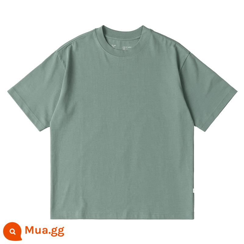 NGOARMY Nặng 255G Cổ Tròn Cotton Tân Cương Đế Lò Xo Nam Nữ Trắng Ngắn Tay Rời Cotton Quốc Triều - Màu xanh xám (phiên bản thoải mái)