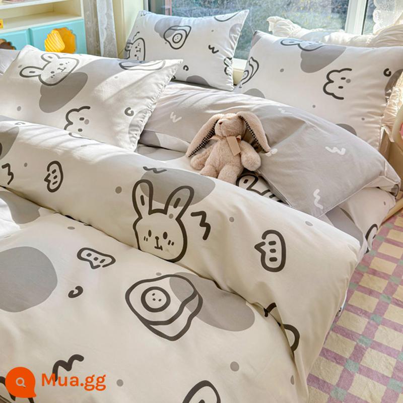 Bộ 4 món giường cotton nguyên chất theo phong cách Ins 100 cotton chăn ga gối trẻ em hoạt hình ký túc xá bộ 3 món chăn ga gối trang bị ga - Thỏ bơ MX