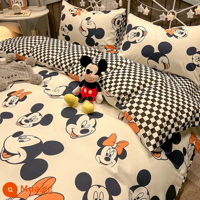 Disney Mickey Giường Cotton Bộ 4 Bộ 100 Cotton Bộ Đồ Giường Trẻ Em Bộ 3 Món Nam Vỏ Chăn Trang Bị tấm Tấm 4 - L đối tác ngọt ngào