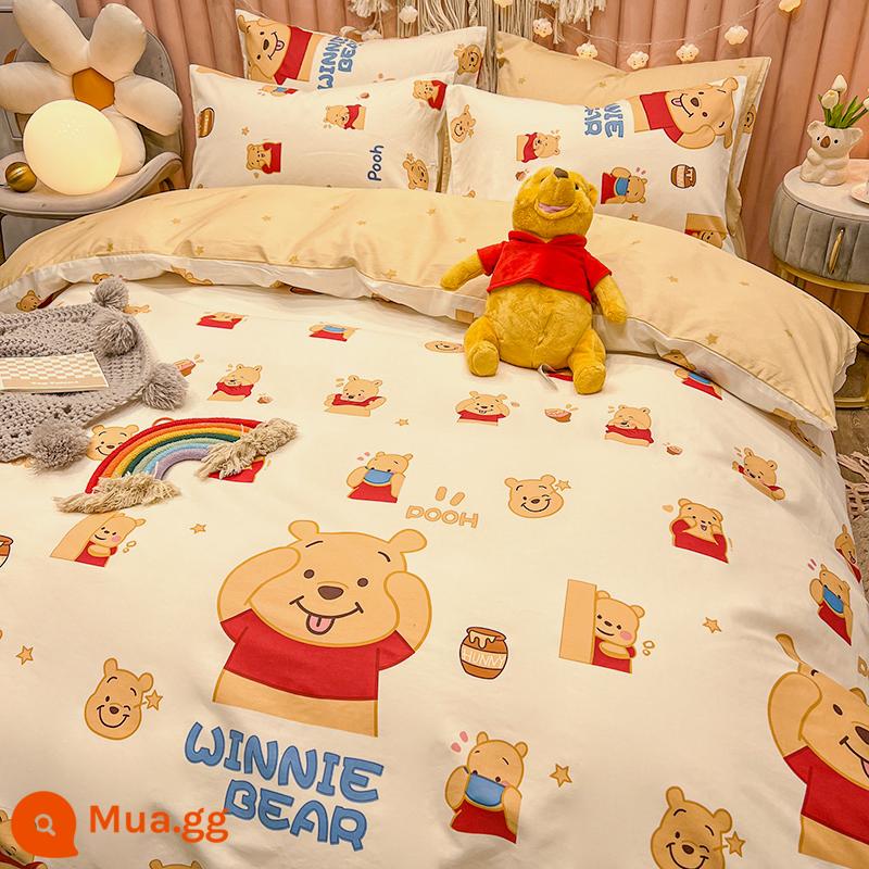 Disney Mickey Giường Cotton Bộ 4 Bộ 100 Cotton Bộ Đồ Giường Trẻ Em Bộ 3 Món Nam Vỏ Chăn Trang Bị tấm Tấm 4 - L biểu hiện gấu