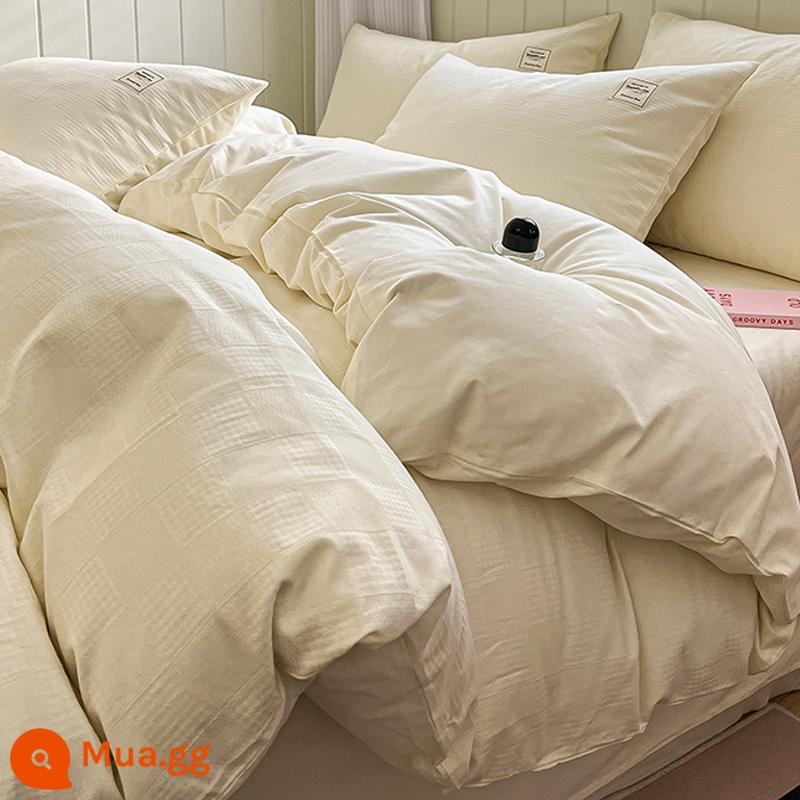 Ánh sáng sang trọng cao cấp chất lượng cao waffle giường cotton 4 món 100 cotton chăn ga gối ký túc xá 3 mảnh Bộ chăn ga 4 - L Sữa lắc tình yêu của Burger