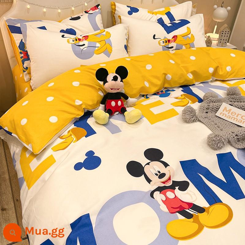 Disney Mickey Giường Cotton Bộ 4 Bộ 100 Cotton Bộ Đồ Giường Trẻ Em Bộ 3 Món Nam Vỏ Chăn Trang Bị tấm Tấm 4 - L Chúc mừng Mickey