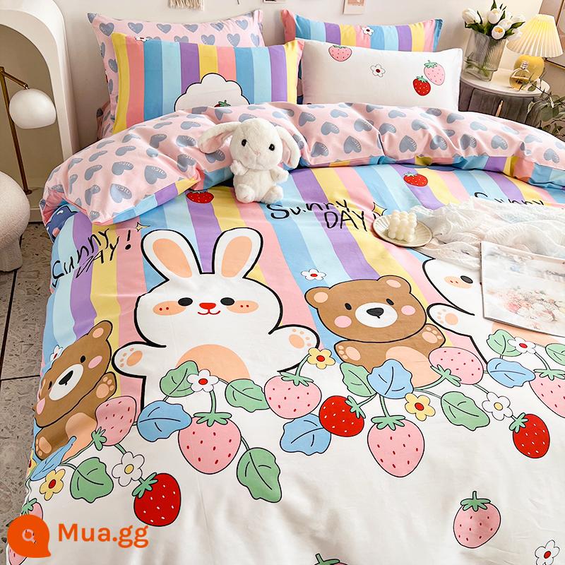 Cotton nguyên chất vỏ chăn đơn mảnh 100 cotton đơn 150x200 trẻ em 1.5 chăn ký túc xá giường vỏ chăn 200x230 - FJ chú thỏ nhỏ ngây thơ