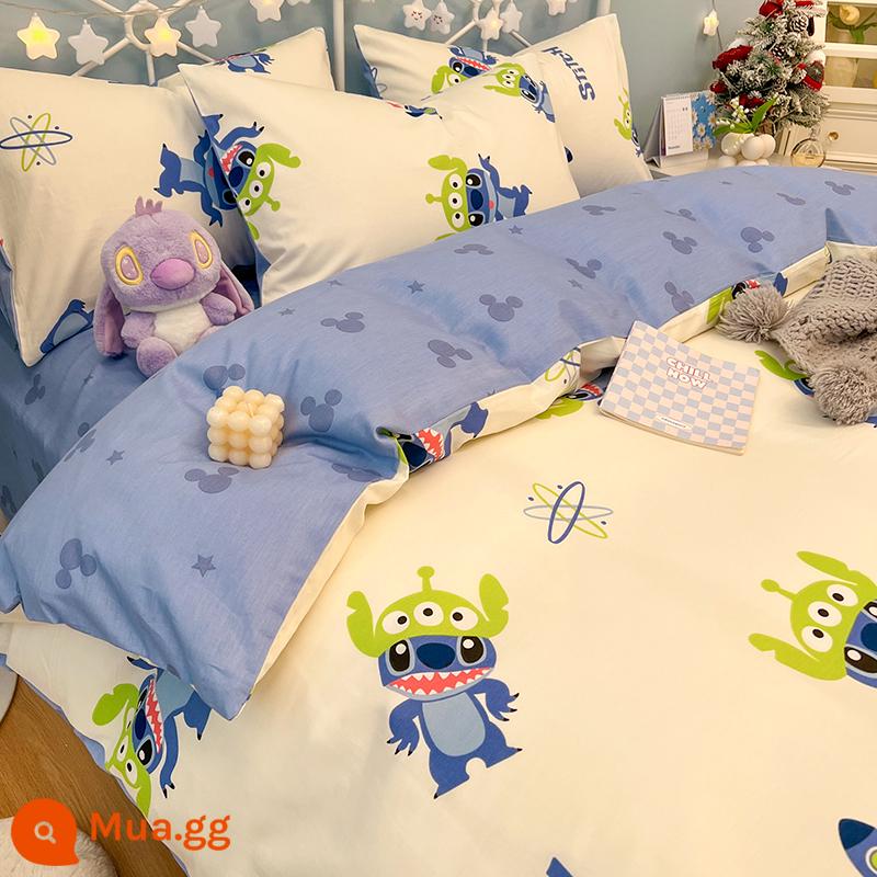 Công Chúa Disney Giường Cotton Nguyên Chất Bộ 4 Bộ 100 Cotton Chăn Ga Gối Trẻ Em Ký Túc Xá 3 Mảnh Ga Giường Nữ Vỏ Chăn 4 - L khâu