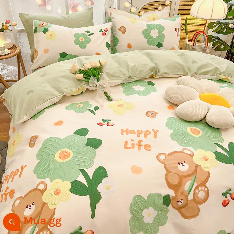 Công Chúa Disney Giường Cotton Nguyên Chất Bộ 4 Bộ 100 Cotton Chăn Ga Gối Trẻ Em Ký Túc Xá 3 Mảnh Ga Giường Nữ Vỏ Chăn 4 - L câu chuyện trái tim ngọt ngào