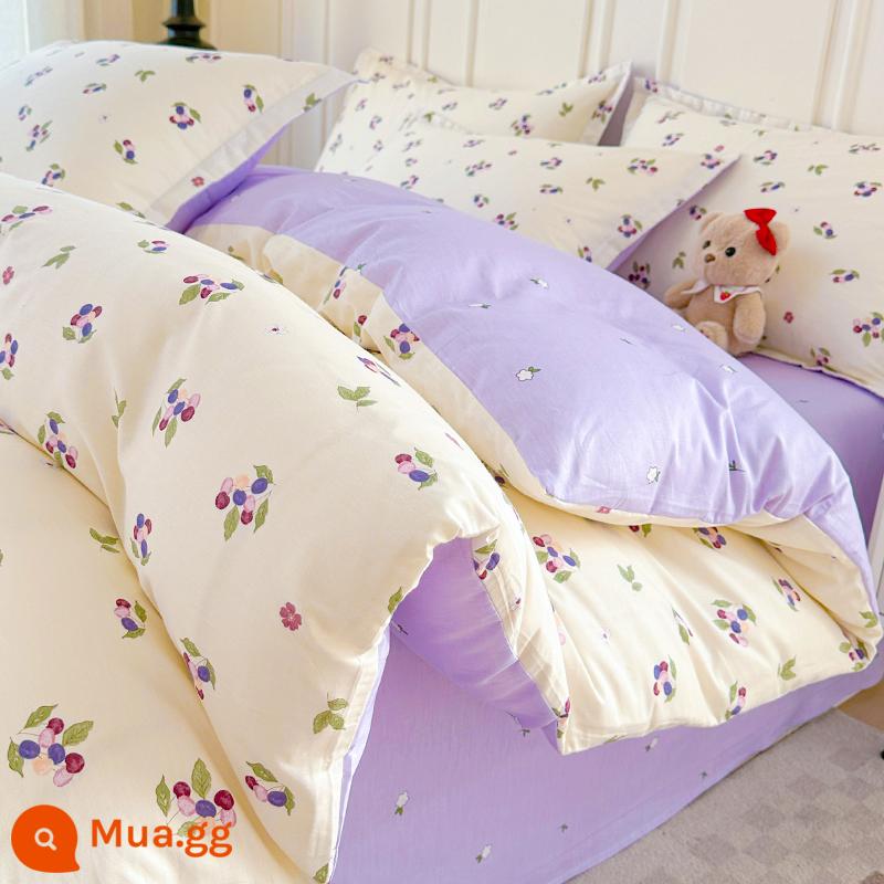 Lưới Đỏ Cotton Giường Bộ 4 Món 100 Cotton Phong Cách Bắc Âu Ins Chăn Ga Gối Chăn Ký Túc Xá 3 Bộ Giường Trang Bị tấm - Thơm