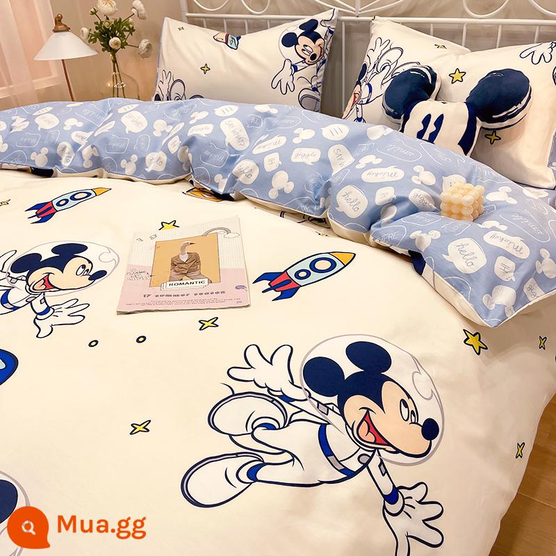 Disney Mickey Giường Cotton Bộ 4 Bộ 100 Cotton Bộ Đồ Giường Trẻ Em Bộ 3 Món Nam Vỏ Chăn Trang Bị tấm Tấm 4 - L Du lịch Mickey