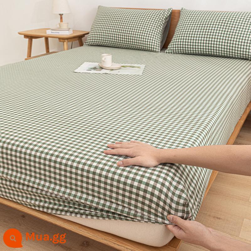 Màu sắc tinh khiết cotton nguyên chất giường túi đơn mảnh cotton 1.5 mét chiếu trải giường tatami nệm bảo vệ bao gồm tất cả 1.2 bộ ba món - LC lưới nhỏ màu xanh lá cây