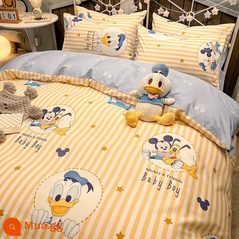 Disney Mickey Giường Cotton Bộ 4 Bộ 100 Cotton Bộ Đồ Giường Trẻ Em Bộ 3 Món Nam Vỏ Chăn Trang Bị tấm Tấm 4 - L bạn tốt