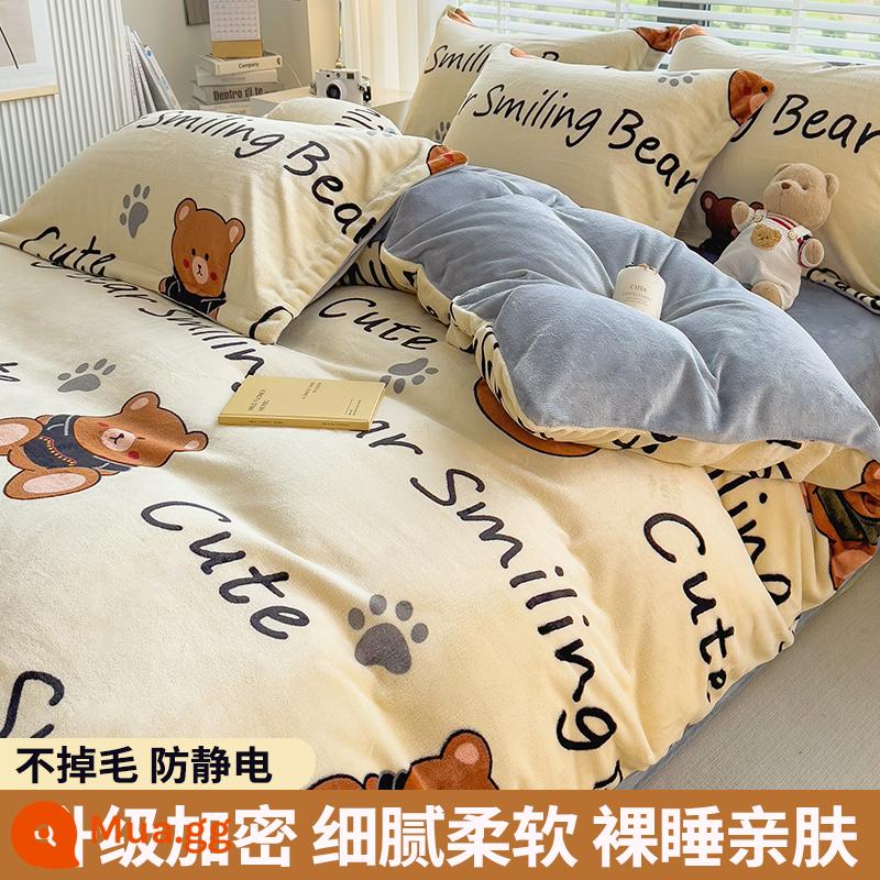 Lông cừu san hô vỏ chăn đơn sữa flannel chăn lõi bao nhung 2 mặt đôi đơn mùa đông ấm áp làm dày - Gấu nâu nhỏ (dày và sang trọng)