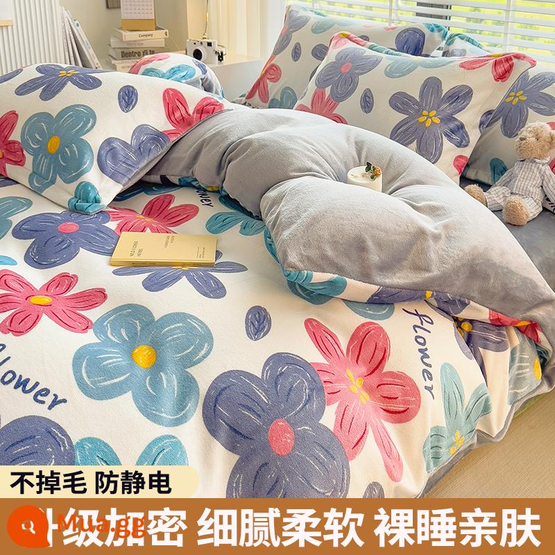 Lông cừu san hô vỏ chăn đơn sữa flannel chăn lõi bao nhung 2 mặt đôi đơn mùa đông ấm áp làm dày - Hoa nở (dày và nhung)