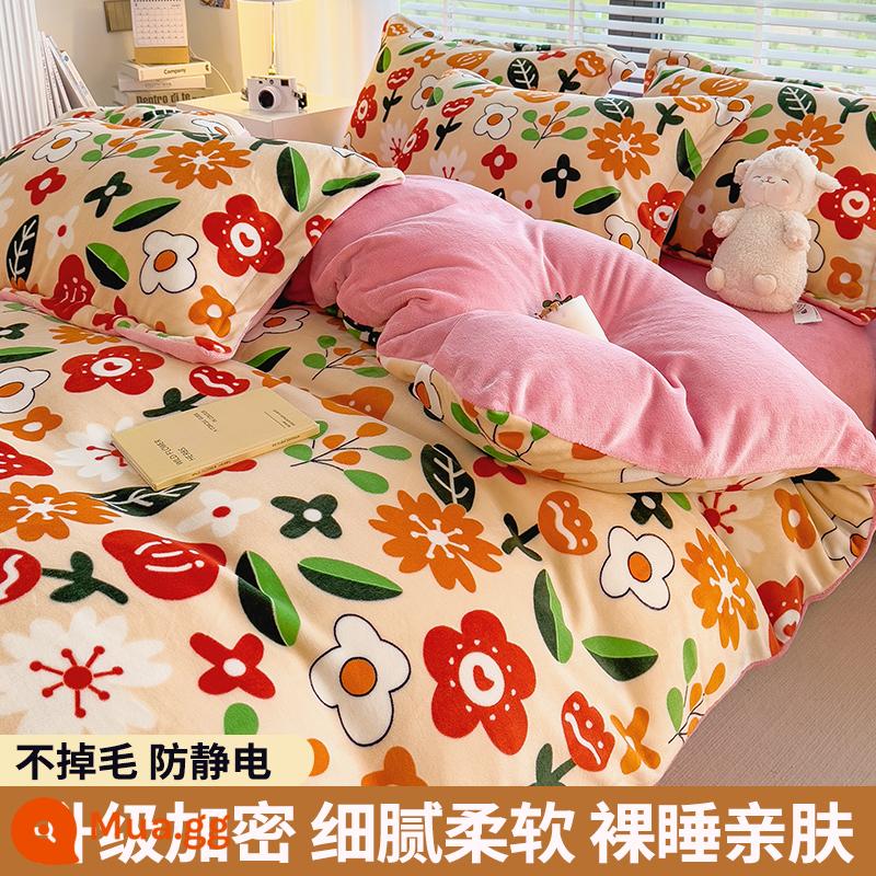 Lông cừu san hô vỏ chăn đơn sữa flannel chăn lõi bao nhung 2 mặt đôi đơn mùa đông ấm áp làm dày - Khu Vườn Ước Mơ (dày cộng nhung)