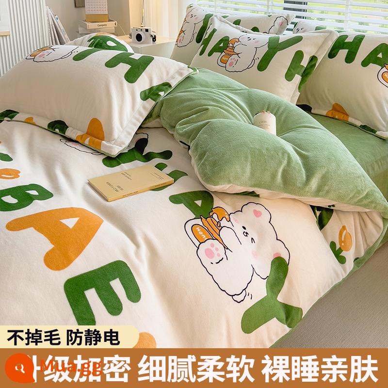 Lông cừu san hô vỏ chăn đơn sữa flannel chăn lõi bao nhung 2 mặt đôi đơn mùa đông ấm áp làm dày - Alphabet Rabbit (dày và sang trọng)