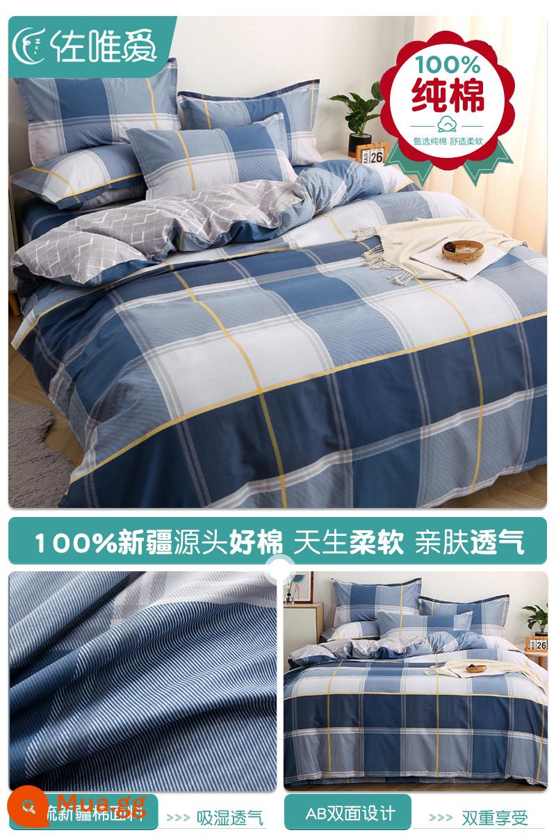 Cotton nguyên chất vỏ chăn đơn mảnh 100 tấm bông mùa đông ký túc xá đơn vỏ chăn 150x200x230 đôi chăn đơn bộ - đọc nó màu xanh