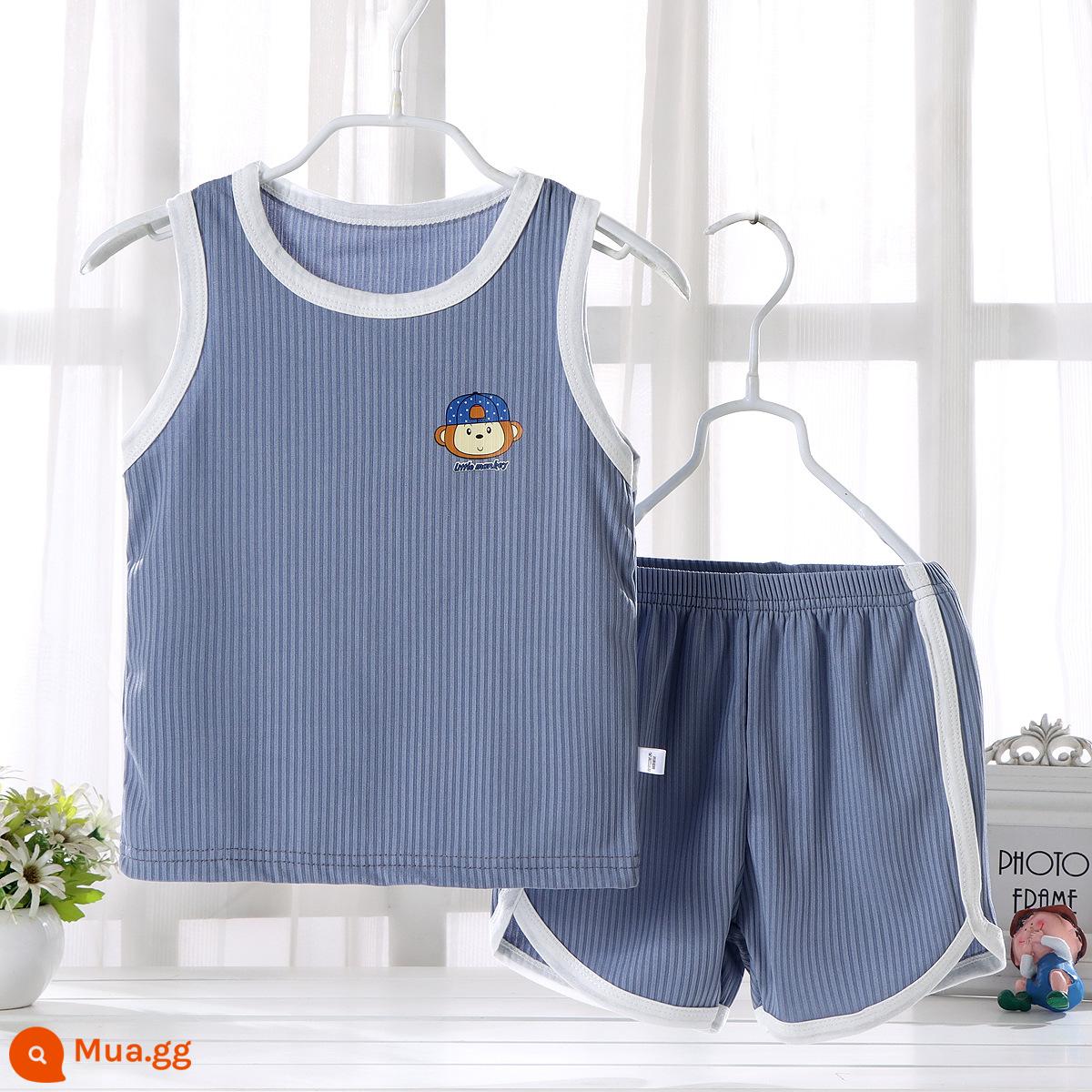 Áo vest trẻ em phù hợp với phần mỏng phương thức nhà bé trai và bé gái không tay điều hòa không khí quần áo bé băng lụa đồ ngủ mùa hè - xám