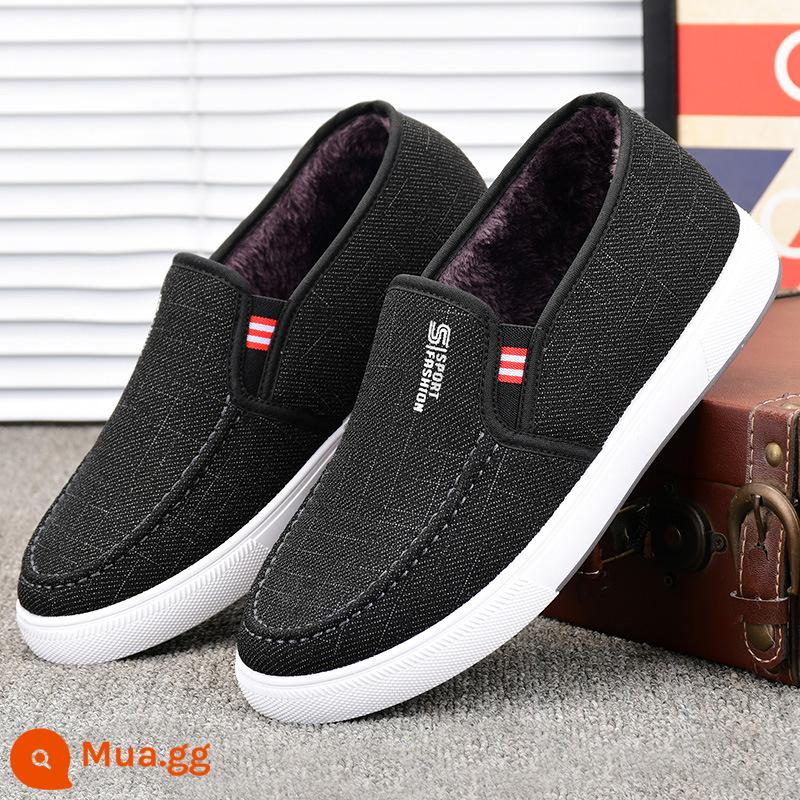 Nam Mùa Hè Lưới Thoáng Khí Nam Giày Slip On Cũ Bắc Kinh Giày Vải Nam Giày Đế Gân - Màu đen phong cách nhung [ấm áp vào mùa đông]