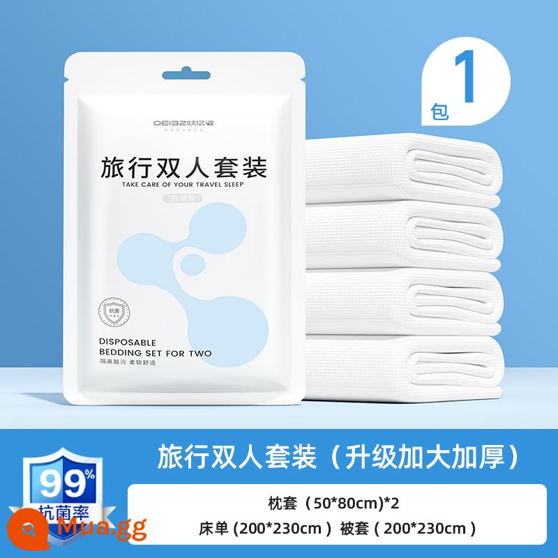 Ga trải giường du lịch không cần giặt, vỏ chăn, bộ 4 món du lịch, giường đôi khách sạn, khăn tắm bẩn, vỏ chăn - Mẫu kháng khuẩn mới nâng cấp [bộ đôi 1 gói] mở rộng và dày hơn