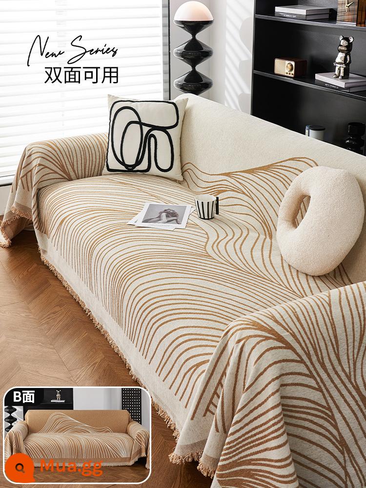 Bông Nhung Chống Thấm Nước Ghế Sofa Vải Bốn Mùa Đa Năng Chống Trơn Trượt Ghế Sofa Chống Mèo Xước Vải Đệm Ghế bụi - Line Art - Màu be (Có thể đảo ngược)