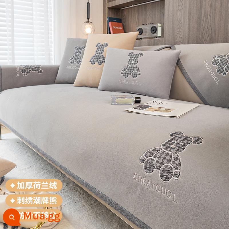 2023 Mới Bốn Mùa Đa Năng Viền Ghế Sofa Đệm Ánh Sáng Hiện Đại Sang Trọng Bao Gồm Tất Cả Đa Năng Chống Trơn Trượt Bộ Ghế Sofa - Gấu nhồi bông ngắn màu xám nhạt