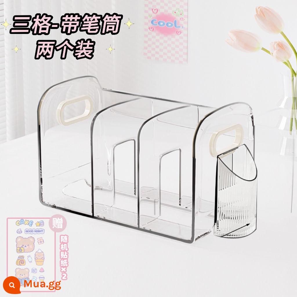 Máy Tính Để Bàn Giá Sách Kệ Sách Hộp Bảo Quản Trong Suốt Sách Học Sinh Để Bàn Chia Acrylic Bút Có Giá Để Đồ - Gói 2 [đi kèm miếng dán Chirmi]❤️Ba ngăn trong suốt + hộp đựng bút [cực dày và chống rơi/đẹp và dễ phân loại]